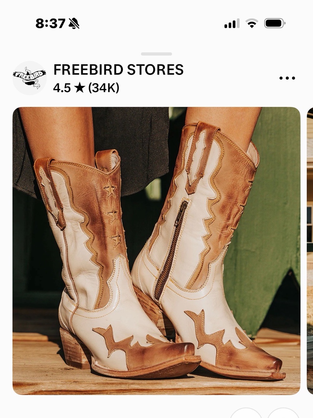 freebird Cream and Tan Western Lace-Up Zip Heeled Boots - Picture 6 of 10